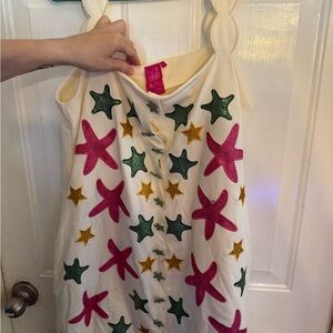 QUEEN OF SPARKLES Cream Dress with Starfish Patterns